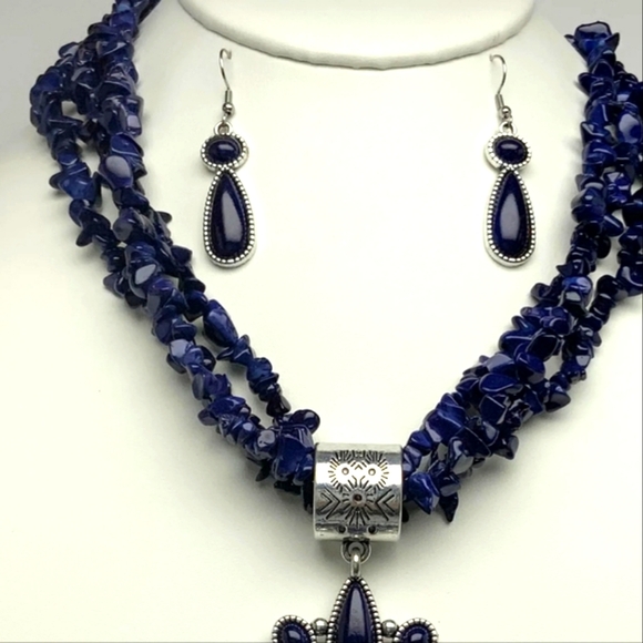 Blue Lapis Lazuli inspired Necklace with Earrings Set - Picture 17 of 17